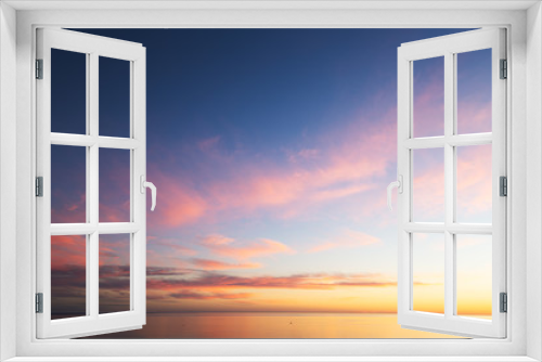Fototapeta Naklejka Na Ścianę Okno 3D - Ocean, sunset , beach , sky ,clouds, twilight, blue, pink, orange, sand,