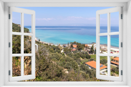 Fototapeta Naklejka Na Ścianę Okno 3D - Panoramic view of beach of town of Afytos, Kassandra, Chalkidiki, Central Macedonia, Greece