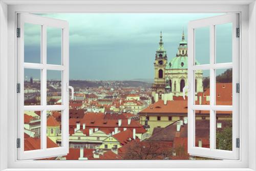 Fototapeta Naklejka Na Ścianę Okno 3D - Catholic cathedral landscape Prague / view of the church in the czech republic, urban tourist landscape in Prague