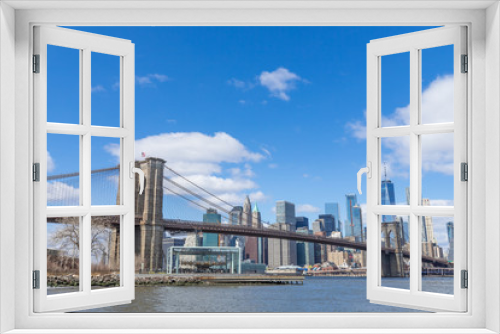 Fototapeta Naklejka Na Ścianę Okno 3D - Brooklyn Bridge with Manhattan downtown and Cityscape on sunny day with clear blue sky New York USA