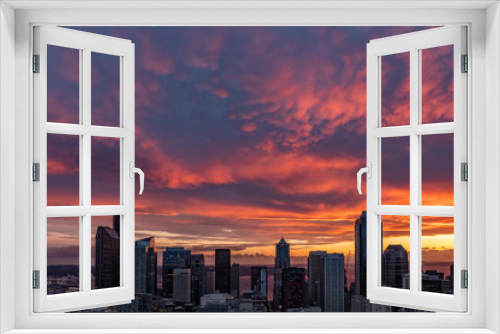 Fototapeta Naklejka Na Ścianę Okno 3D - Sunset above downtown of Seattle, WA