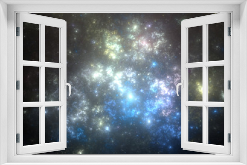Fototapeta Naklejka Na Ścianę Okno 3D - Blue fractal nebula with stars, digital artwork for creative graphic design