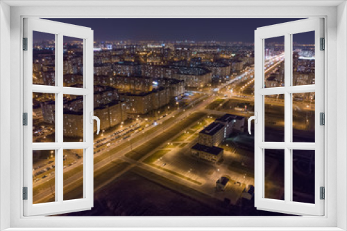 Fototapeta Naklejka Na Ścianę Okno 3D - View of night Minsk, Belarus. Drone aerial photo