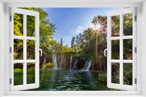 Fototapeta Naklejka Na Ścianę Okno 3D - Waterfall in sunny summer day, Plitvice Lakes National Park, Croatia