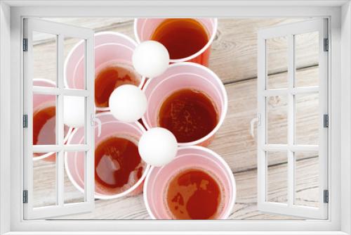 Fototapeta Naklejka Na Ścianę Okno 3D - Cups for game Beer Pong on the table