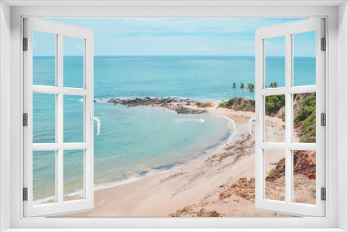 Fototapeta Naklejka Na Ścianę Okno 3D - Top view of Praia de Tabatinga at Costa do Conde, Conde PB, Brazil. View of a northeastern Brazilian beach, the sea and nature around.