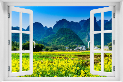 Fototapeta Naklejka Na Ścianę Okno 3D - Countryside scenery with blue sky background  