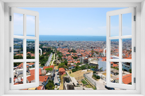 Fototapeta Naklejka Na Ścianę Okno 3D - aerial panoramic view of the city Thessaloniki and mediterranean sea from above (from Alysseos Tower)