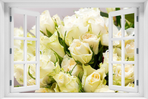 Fototapeta Naklejka Na Ścianę Okno 3D - bouquet of white roses, many flowers