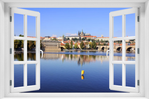 Prague with gothic Castle above River Vltava, Czech Republic