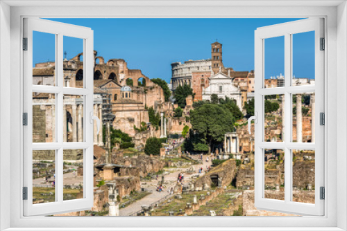 A view of Roman Forum in Rome at sunny summer day