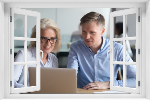 Middle aged manager make business offer to client on laptop