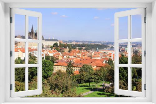 Fototapeta Naklejka Na Ścianę Okno 3D - View on the summer Prague gothic Castle above River Vltava