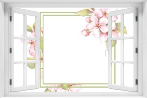 Fototapeta Naklejka Na Ścianę Okno 3D - Spring floral border. Sakura pink flowers frame