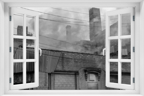 Fototapeta Naklejka Na Ścianę Okno 3D - Industrial area in New York City's Williamsburg neighborhood in Brooklyn, in black and white