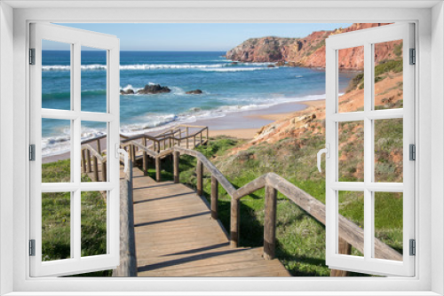 Fototapeta Naklejka Na Ścianę Okno 3D - Staircase at Amado Beach; Algarve; Portugal