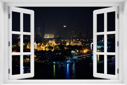 Fototapeta Naklejka Na Ścianę Okno 3D - Night Cityscape or landscape view of bangkok thailand with Chao Phraya River.