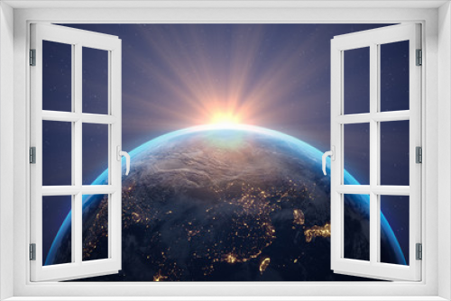 Fototapeta Naklejka Na Ścianę Okno 3D - 3d Illustration - planet Erde - Weltall - Weltraum - Erdball - Sonnenaufgang