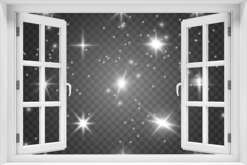 Fototapeta Naklejka Na Ścianę Okno 3D - A set of bright beautiful stars. Light effect. Bright Star. Beautiful light for illustration. Christmas star.White sparkles shine special light effect. Vector sparkles on a transparent background. 