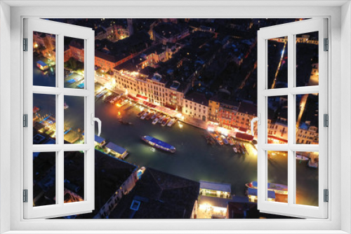 Fototapeta Naklejka Na Ścianę Okno 3D - Aerial drone top view photo of small Canal near Rialto bridge, Venice, Italy