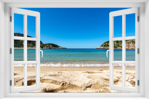 Fototapeta Naklejka Na Ścianę Okno 3D - Voidokilia Beach, popular white sand and blue clear water beach in Messinia in Mediterranean area in shape of Greek letter omega, Peloponnese, Greece.