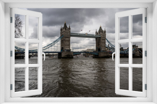 Fototapeta Naklejka Na Ścianę Okno 3D - Tower Bridge in London, UK. Cloudy day and rain with beautiful dramatic clouds.