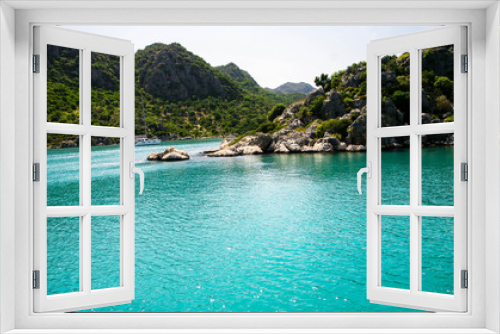 Fototapeta Naklejka Na Ścianę Okno 3D - Paradise Islands with turquoise water and mountains.
