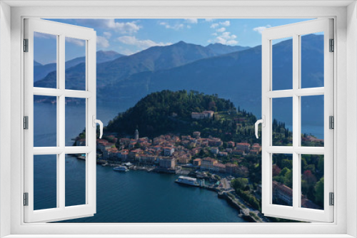 Fototapeta Naklejka Na Ścianę Okno 3D - Aerial drone photo of iconic village of Bellagio in lake Como one of the most beautiful and deepest in Europe, Lombardy, Italy
