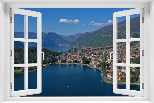 Fototapeta Naklejka Na Ścianę Okno 3D - Aerial drone panoramic photo of famous beautiful lake Como one of the deepest in Europe, Lombardy, Italy
