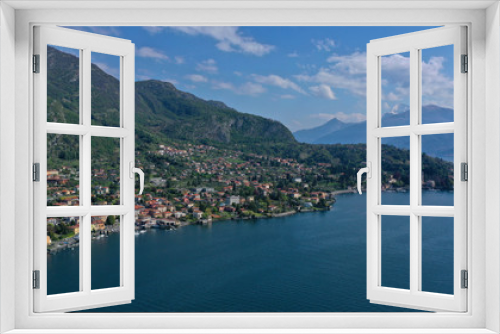 Fototapeta Naklejka Na Ścianę Okno 3D - Aerial drone panoramic photo of famous beautiful lake Como one of the deepest in Europe, Lombardy, Italy