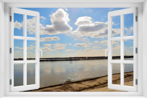 Fototapeta Naklejka Na Ścianę Okno 3D - Голубое небо над рекой