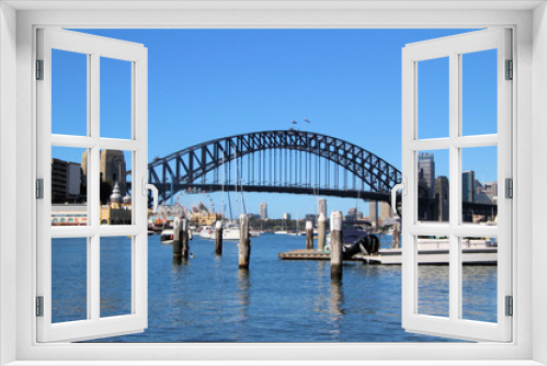 Fototapeta Naklejka Na Ścianę Okno 3D - Sydney Harbour Bridge with Boats and Pier and City