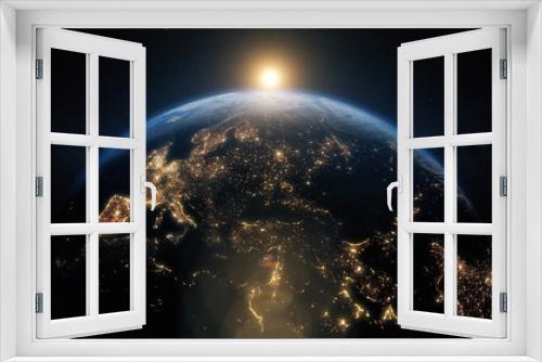 Fototapeta Naklejka Na Ścianę Okno 3D - Planet earth from space. Beautiful sunrise world skyline. Illustration contains space, planet, galaxy, stars, cosmos, sea, earth, sunset, globe. 3d illustration. Images from NASA