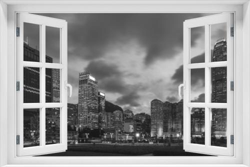 Fototapeta Naklejka Na Ścianę Okno 3D - Hong Kong night view in Black and white