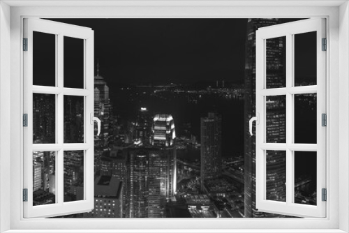 Fototapeta Naklejka Na Ścianę Okno 3D - Hong Kong night view in Black and white