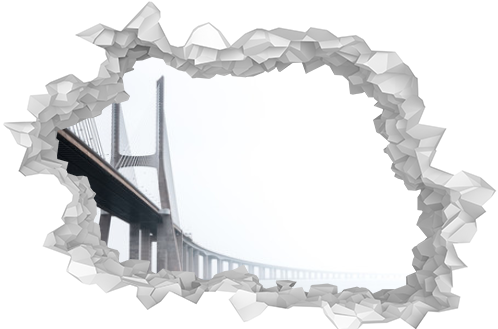 Ponte Vasco da Gama, Lisbon on a misty morning in March. Large concrete bridge across River Tagus, Portugal
