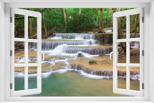 Fototapeta Naklejka Na Ścianę Okno 3D - Amazing waterfall in tropical forest of national park, Huay Mae Khamin waterfall, Kanchanaburi Province, Thailand