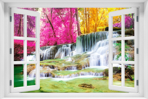 Fototapeta Naklejka Na Ścianę Okno 3D - .Beautiful waterfall in wonderful autumn forest of national park, Huay Mae Khamin waterfall, Kanchanaburi Province, Thailand