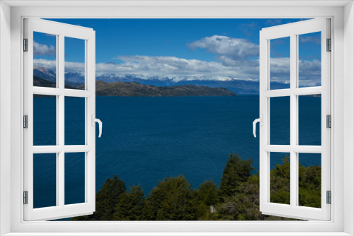Fototapeta Naklejka Na Ścianę Okno 3D - Landscape along the Carretera Austral next to the azure blue waters of Lago General Carrera in Patagonia, Chile