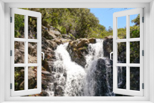 Fototapeta Naklejka Na Ścianę Okno 3D - Waterfall in Madeira in a summer sunny day with clear blue sky