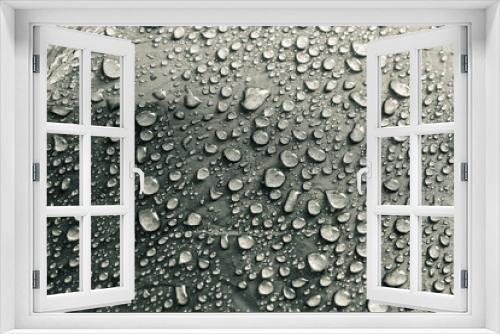 Fototapeta Naklejka Na Ścianę Okno 3D - Water drops on the fabric. Rain water droplets on grey fiber waterproof fabric. Grey background.