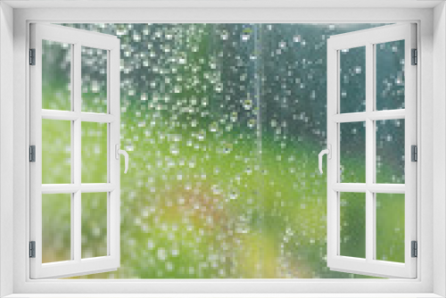 Fototapeta Naklejka Na Ścianę Okno 3D - Spring weather, drops of the rain on the umbrella surface  