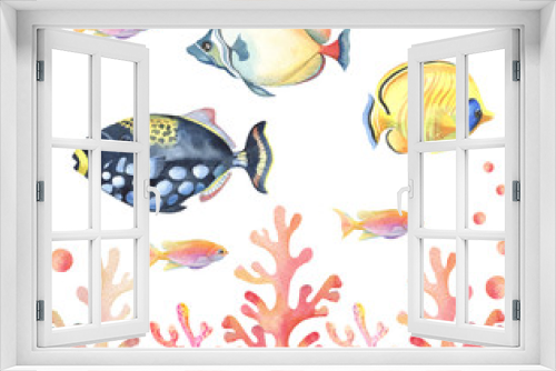 Fototapeta Naklejka Na Ścianę Okno 3D - Seamless pattern with colorful tropical fish on white background