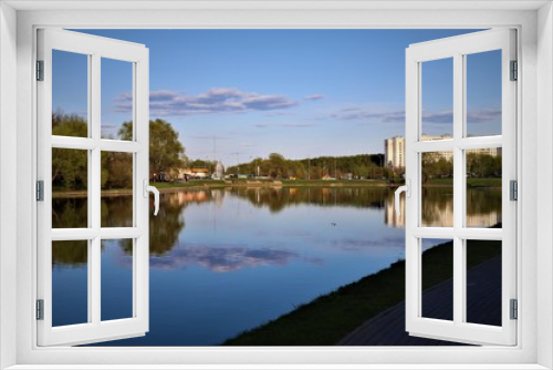 Fototapeta Naklejka Na Ścianę Okno 3D - landscape with lake and blue sky