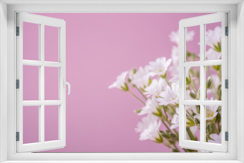 Fototapeta Naklejka Na Ścianę Okno 3D - White flowers bouquet on pink background