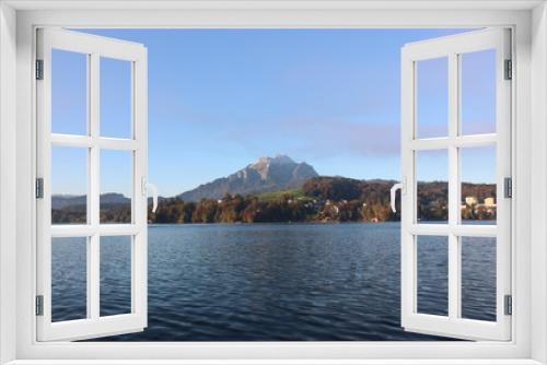 Fototapeta Naklejka Na Ścianę Okno 3D - Beautiful view on Ship running on Lake Lucerne