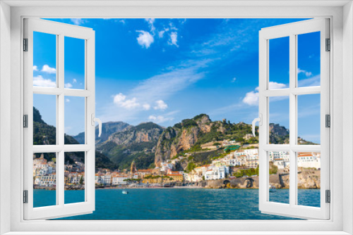 Fototapeta Naklejka Na Ścianę Okno 3D - Panoramic view of Amalfi. Italian seaside town on coastline of Tyrrhenian Sea