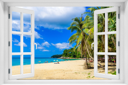 Fototapeta Naklejka Na Ścianę Okno 3D - Surin beach, Paradise beach with golden sand, crystal water and palm trees, Patong area on Phuket Island, Tropical travel destination, Thailand