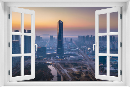 Fototapeta Naklejka Na Ścianę Okno 3D - Aerial view of  Incheon,Central Park is a modern city there are many condos and offices. in Songdo International Business District  It's life for modern city people of  South Korea