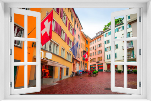 Fototapeta Naklejka Na Ścianę Okno 3D - Beautiful cozy street in the city center of Zurich, Switzerland